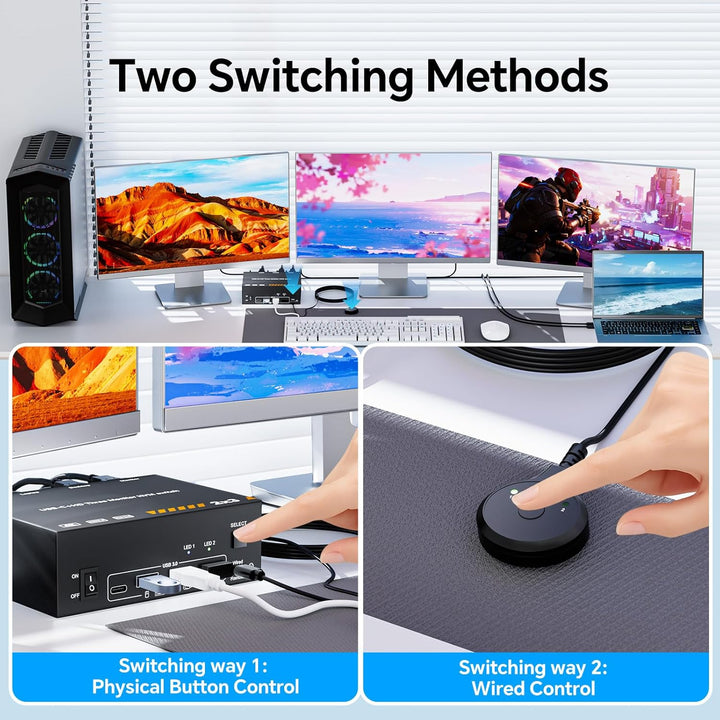 KVM Switch 3 Monitore für 1 Laptop und 1 Desktop 4K@60Hz, HDMI + USB C KVM Umschalter Dockingstation
