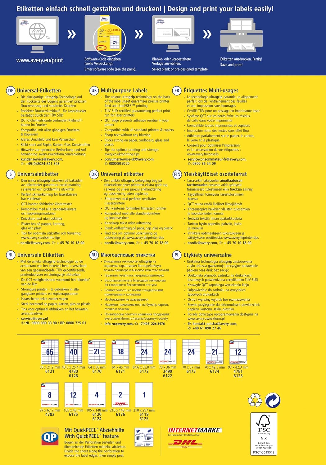 AVERY Zweckform 6175 Adressaufkleber (300 plus 60 Klebeetiketten extra, 105x48mm auf A4, Papier matt
