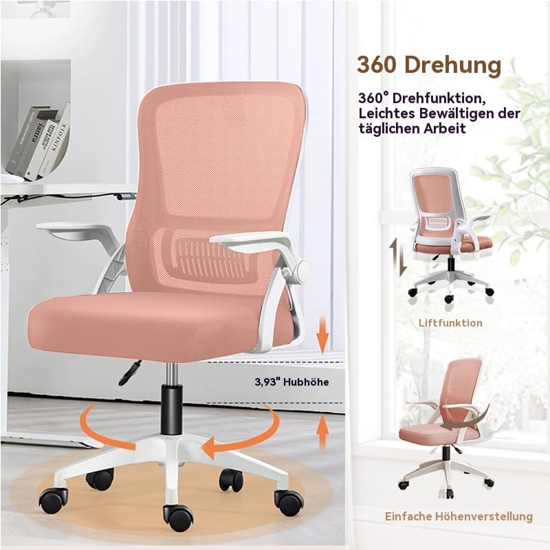 Bürostuhl,Ergonomischer Drehstuhl mit Atmungsaktiver Mesh-Rückenlehne,360°DrehstuhlHochk,lappbaren A