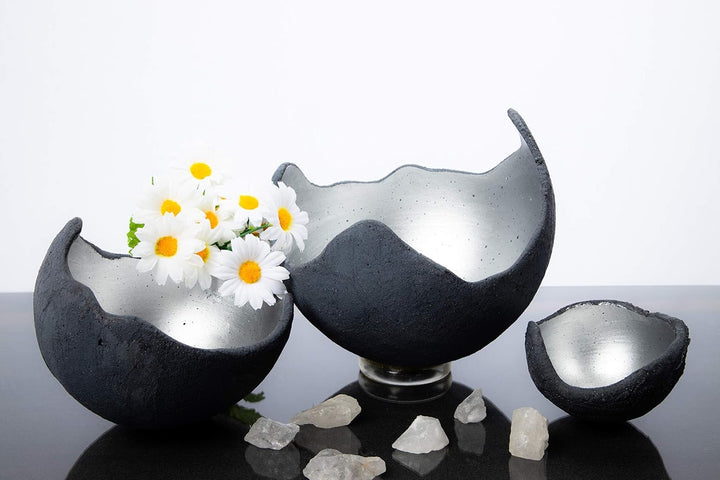 Lichtschale silber - S (15cm) - Beton schwarz - grau - Unikat handmade - Windlicht - Geburtstagsgesc