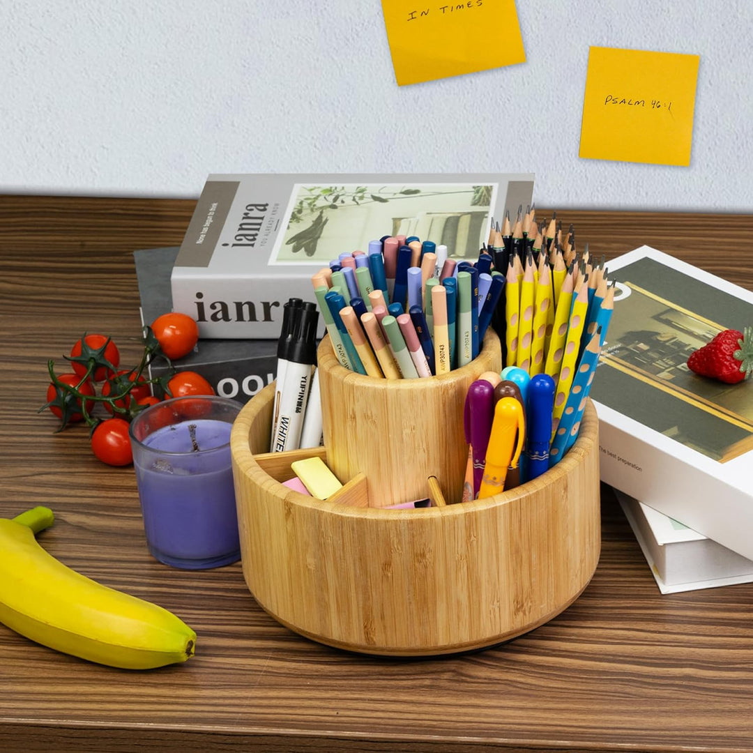 Schreibtisch Organizer aus Bambus drehbar Stifthalter Organizer Schreibtisch Aufbewahrung für Stifte