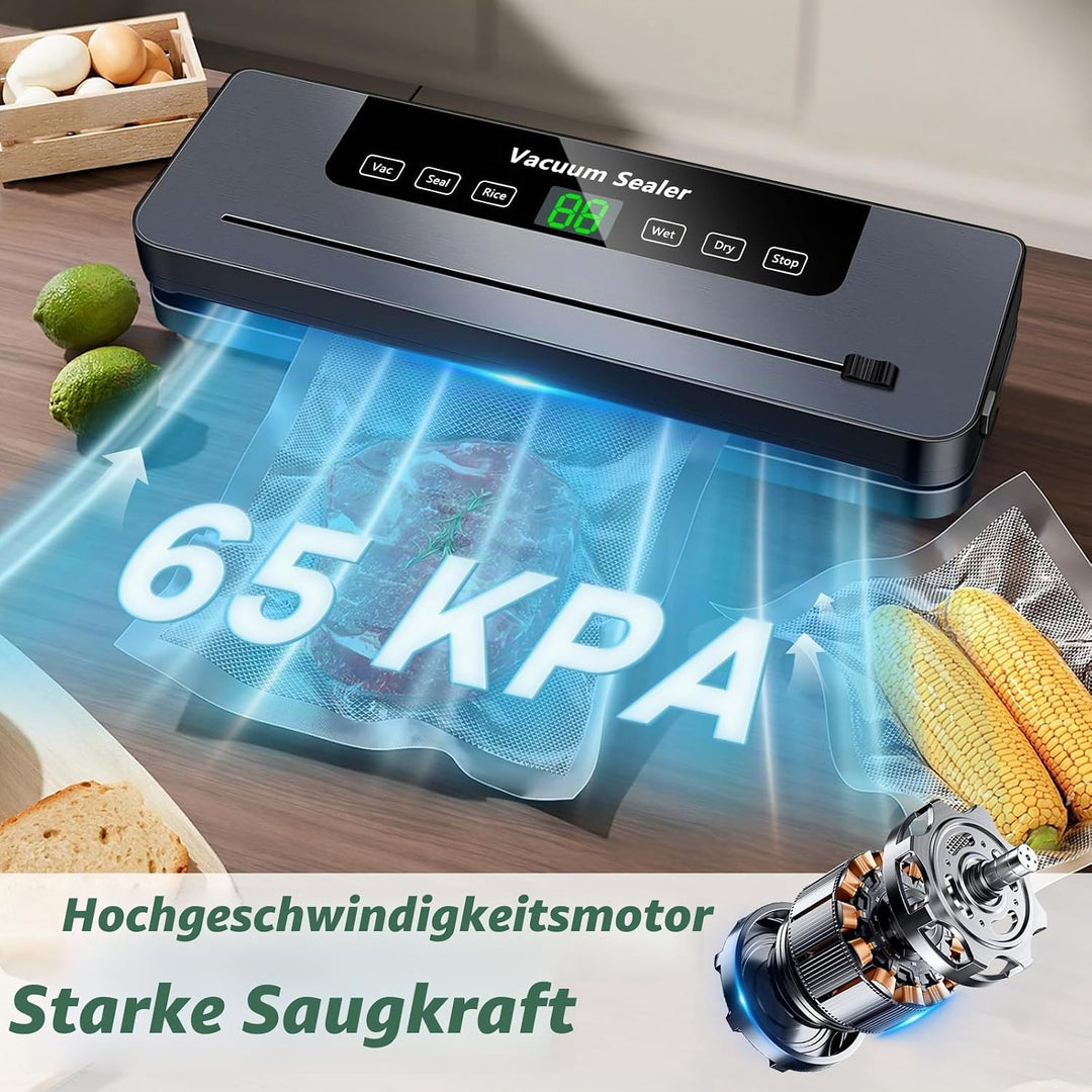 6-in-1 Vakuumiergerät, Vakuumierer mit 30cm Siegelnaht und Digitaler LED-Countdown-Anzeige,50PCS Vak