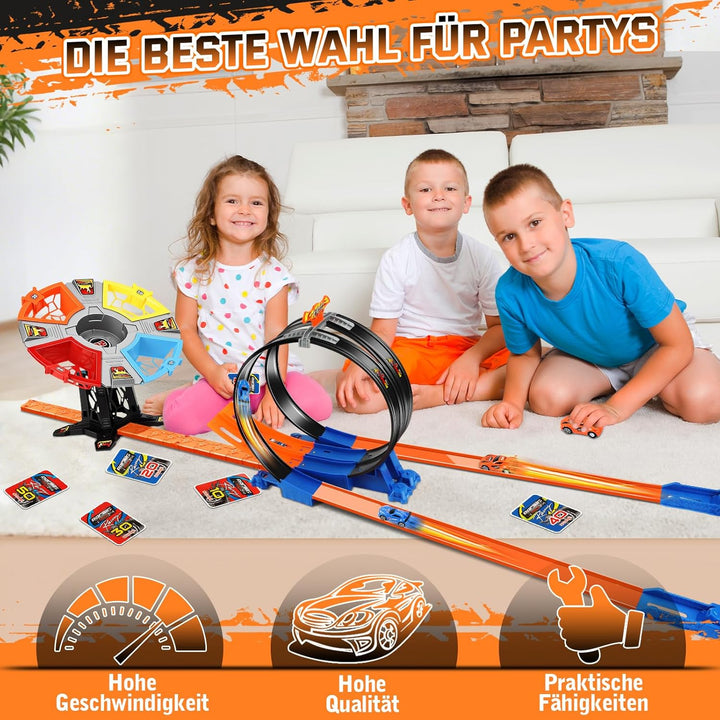 Autorennbahn für Kinder, Strecke Spielzeug Set, Rennstrecke Auto Spielzeug mit Loopings, Dual Auto S