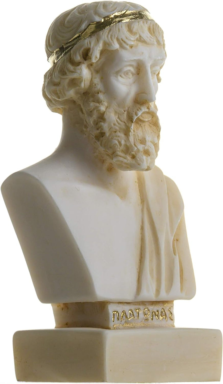 Plato Griechischer Philosophievater Statue Alabaster, handgefertigt, Kopfbüste goldfarben