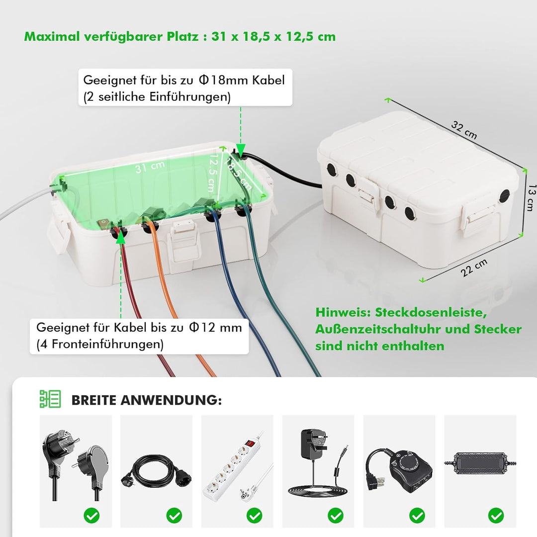 RESTMO extra grosse kabelbox (32 x 22 x 13 cm), IP54 wasserdicht, Outdoor kabel safe box, wetterfest