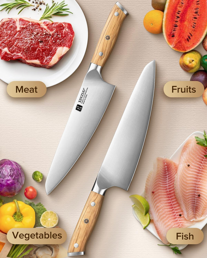 XINZUO Edelstahl 21cm Kochmesser -Profi Geschmiedet Scharf Chefmesser Deutschem 1.4116 Edelstahl Küc