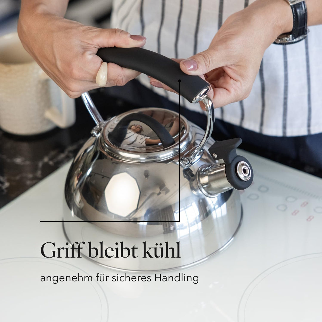 Florina Induction Kettle, Whistling Kettle, All Hob Types, 2.3 L, Stainless Steel Tea Kettle, Cool T