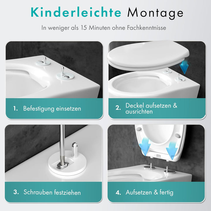 Engelbach® Toilettendeckel mit Absenkautomatik (Einfache Montage) Antibakteriell dank Urea-Duroplast