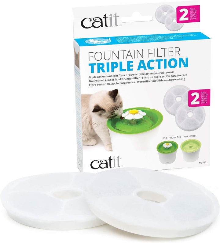 Catit Triple Action Filter, 3fach wirksamer Ersatzfilter, Trinkbrunnenfilter, 2er Pack & Silikonmatt