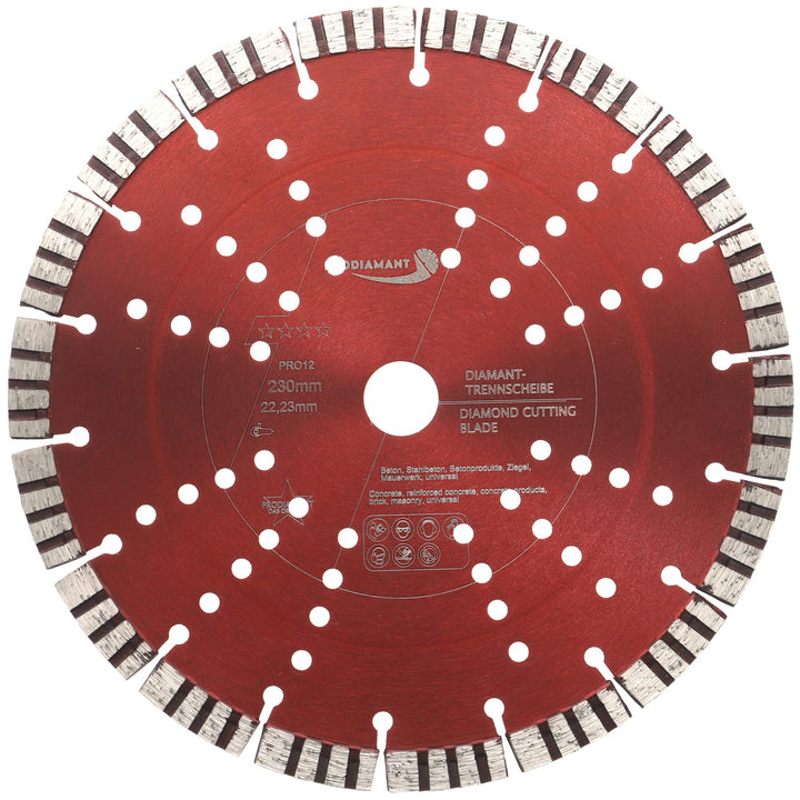 PRODIAMANT Turbo Diamant-Trennscheibe 230mm x 22,23 mm Segmenthöhe 12mm für Beton Naturstein Ziegel