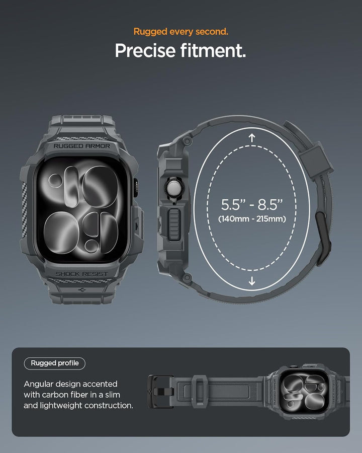 Spigen Rugged Armor Pro 2 Hülle mit Band für Apple Watch 11/10 46mm | TPU-Unibody-Hülle mit Armband,