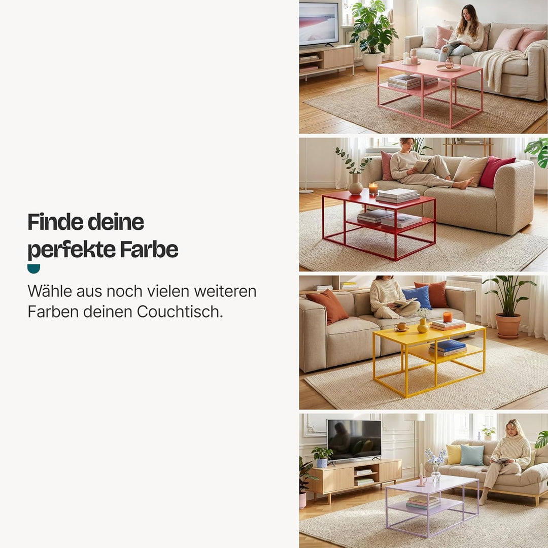 [en.casa] Couchtisch Solund Beistelltisch Metall Orange Wohnzimmertisch mit Stauraum 90 x 60 x 45 cm