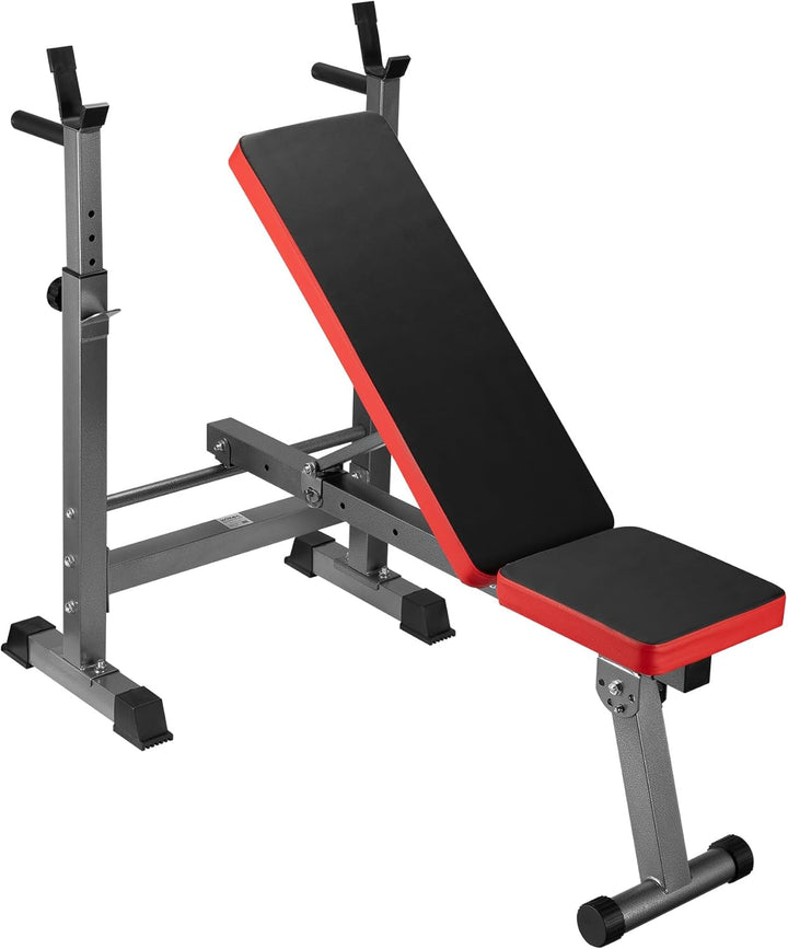 Wiltec Hantelbank klappbar bis 230kg Trainingsbank mit Langhantelablage 2in1 Schrägbank und