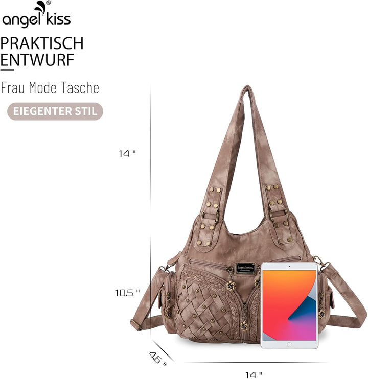 Angel Kiss Marke Damen-Einkaufstasche mit Nieten, grosse Kapazität, Damen-Umhängetasche mit verstell