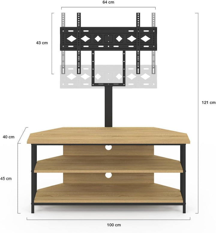 IDMarket - TV-Schrank 100 cm Ecke Detroit mit Regalen und TV-Halterung verstellbar von 32 bis 70 Zol