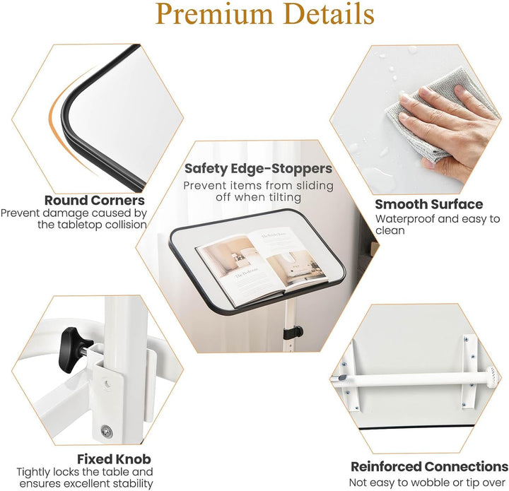 LIFEZEAL Beistelltisch mit Rollen, Betttisch Höhenverstellbar, Pflegetisch 180° Drehbar, Laptoptisch