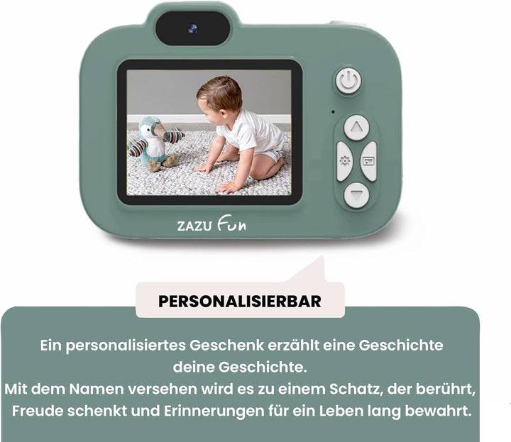 Personalisierbare Digitalkamera Kinder Grün – robuste Kinderkamera mit Fotos & Videos – für Kinder a