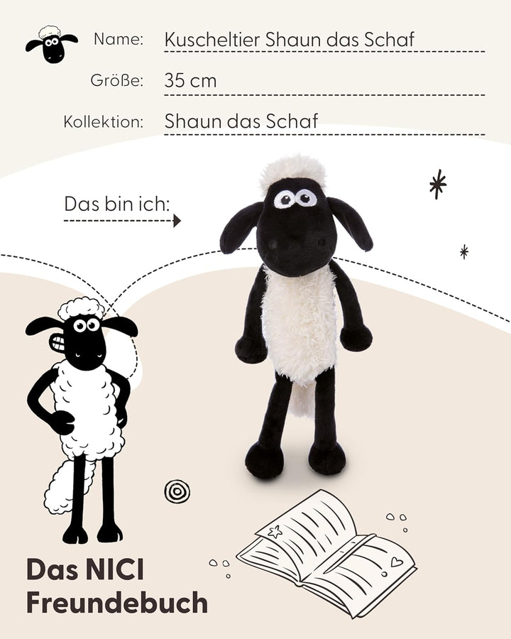 NICI Kuscheltier Shaun das Schaf 35cm weiss - Stofftier aus weichem Plüsch, niedliches Plüschtier zu