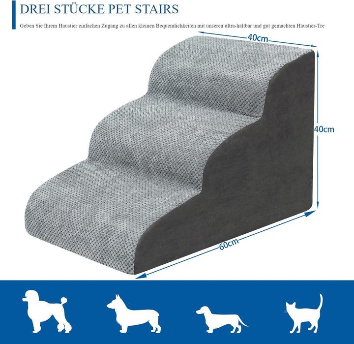 Hundetreppe 3 Stufen, Haustiertreppe für kleine Hunde, Bett, Sofa, wasserdichte Katzentreppe, rutsch