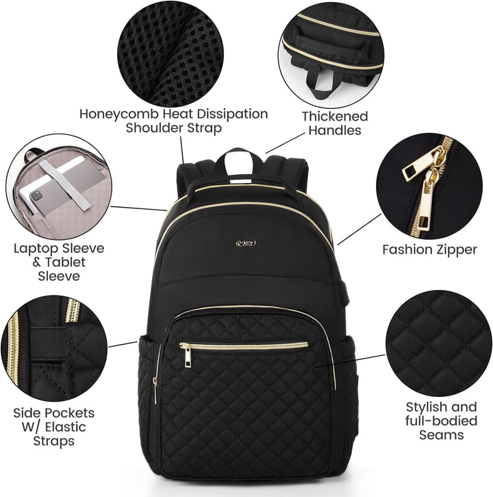 RJEU Rucksack Damen,Laptop Rucksack 15,6 Zoll Schulrucksack für Universität Studium Lehrer Arbeit Re