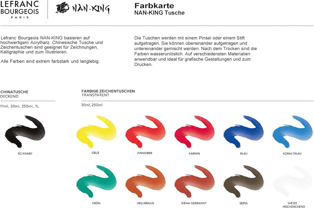 Lefranc Bourgeois 059077 Nan King Kalligrafie - und Zeichentusche, pigmentierte Tusche, hohe Farbbri