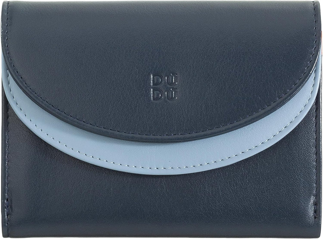 DUDU Damen-Gedldbörse Echtleder RFID mit Münzfach. Portamonnaie Farbig mit Doppelklappe Kreditkarten