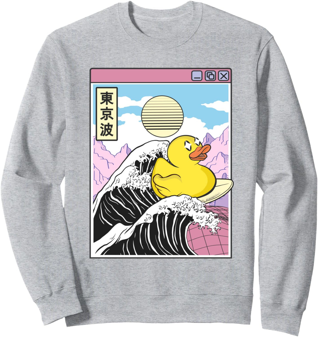 Gummiente Surfen Kanagawa Wave Kawaii Vaporwave Duck Sweatshirt