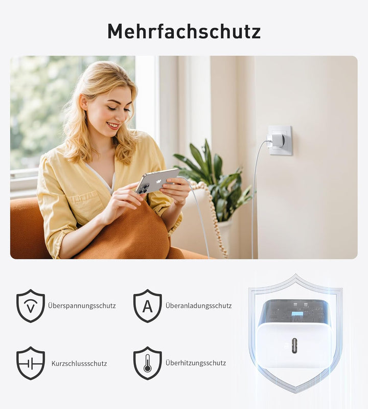 30W USB C Ladegerät, Schnellladegerät mit 2M Schnellladekabel for iPhone 17 16 15/17 16 15 Pro/17 16