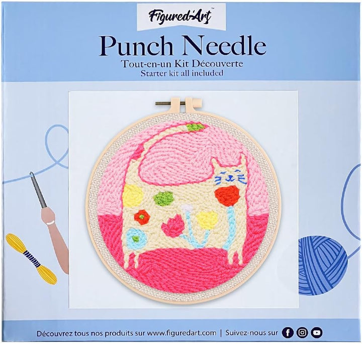 Figured'Art Punch Needle Set für Erwachsene - Stickerei, ideal für Anfänger - Blumenkatze - 20x20cm