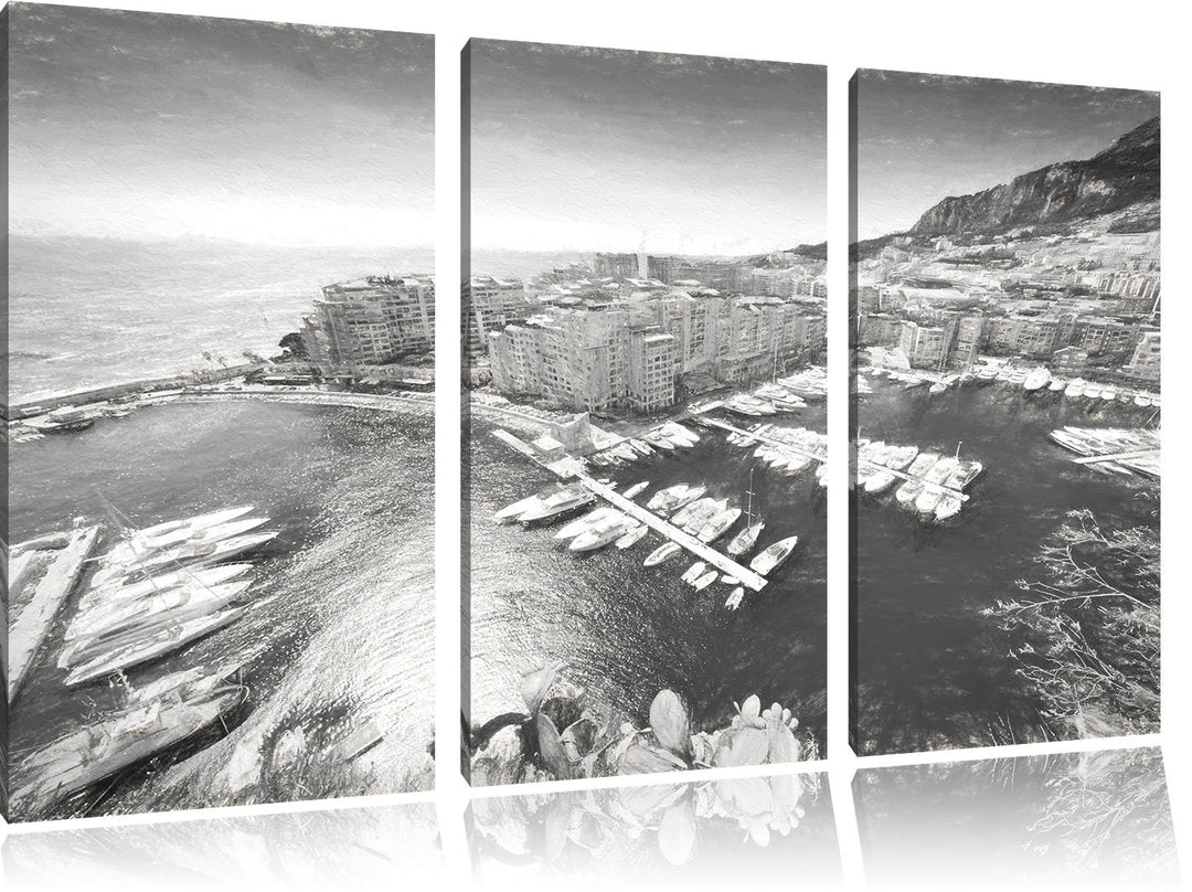 Pixxprint Atemberaubende Küste von Monaco als Leinwandbild/Grösse: 3 Teilig (120x80) cm/Wandbild/Kun
