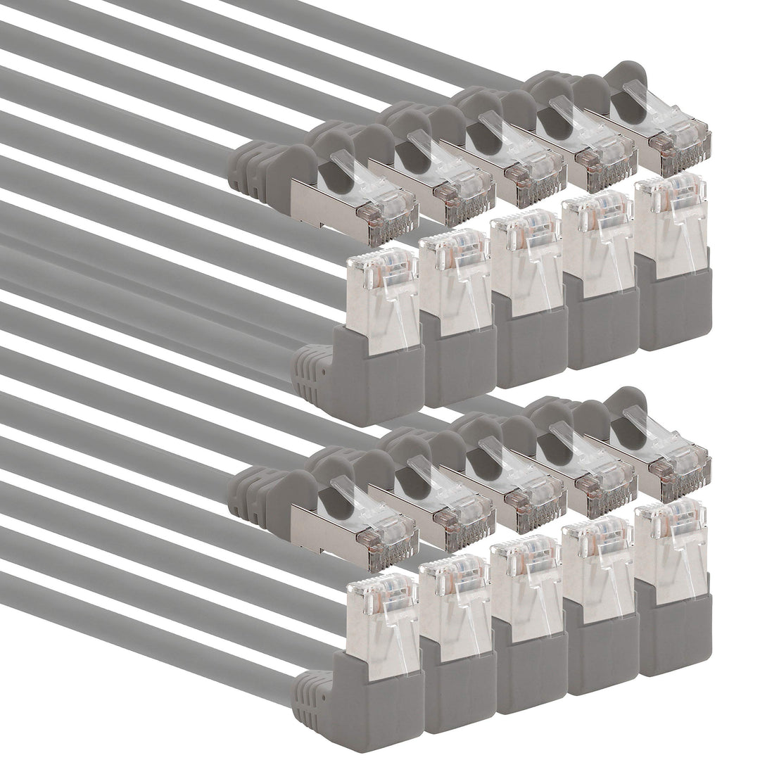 1aTTack.de 366263 Cat.6 Netzwerkkabel Winkel 90 Grad 10m - grau - 10 Stück - Cat6 Patchkabel (SFTP P