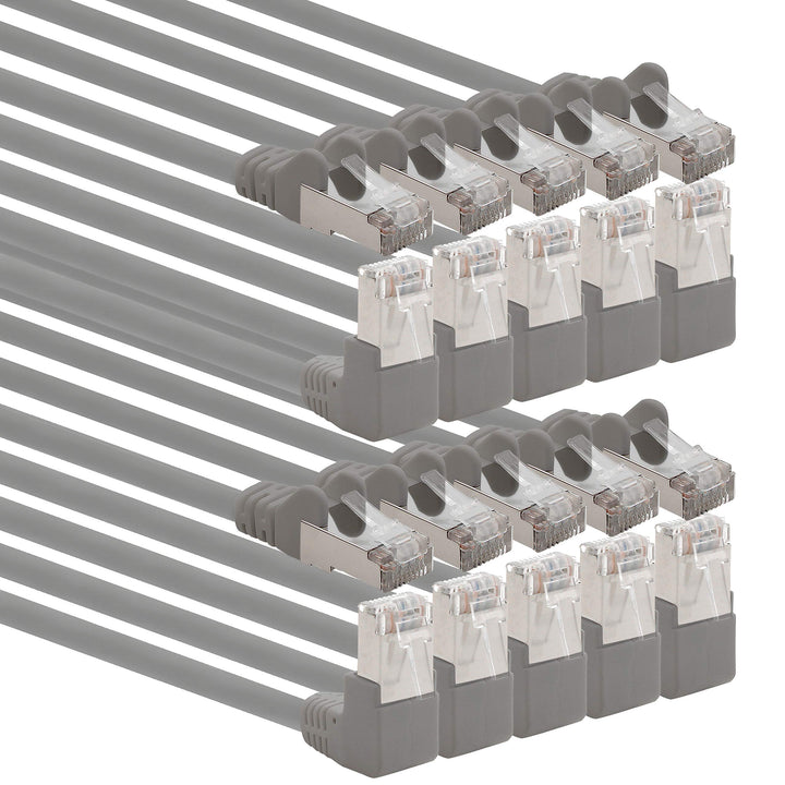 1aTTack.de 366263 Cat.6 Netzwerkkabel Winkel 90 Grad 10m - grau - 10 Stück - Cat6 Patchkabel (SFTP P