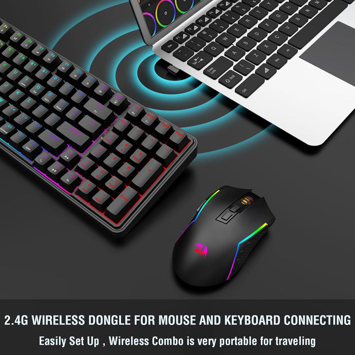 Redragon S162 3-Modus Wireless Gaming Tastatur & Maus-Kombination, 99 Tasten K744 RGB Gaming-Tastatu