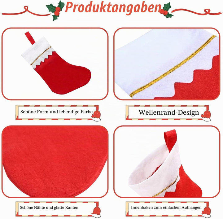 CINGHIA Nikolausstrumpf,Nikolausstiefel Personalisiert,12 Stück Nikolausstiefel Rot,Nikolausstiefel