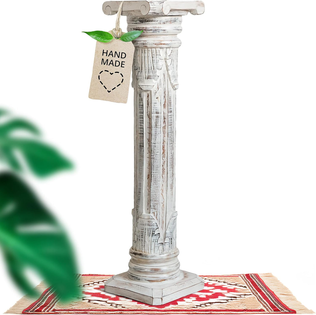 livasia edle Blumensäule Holz im Antik-Look – 80cm – Dekosäule aus Albiziaholz, Handgefertigt, Nachh