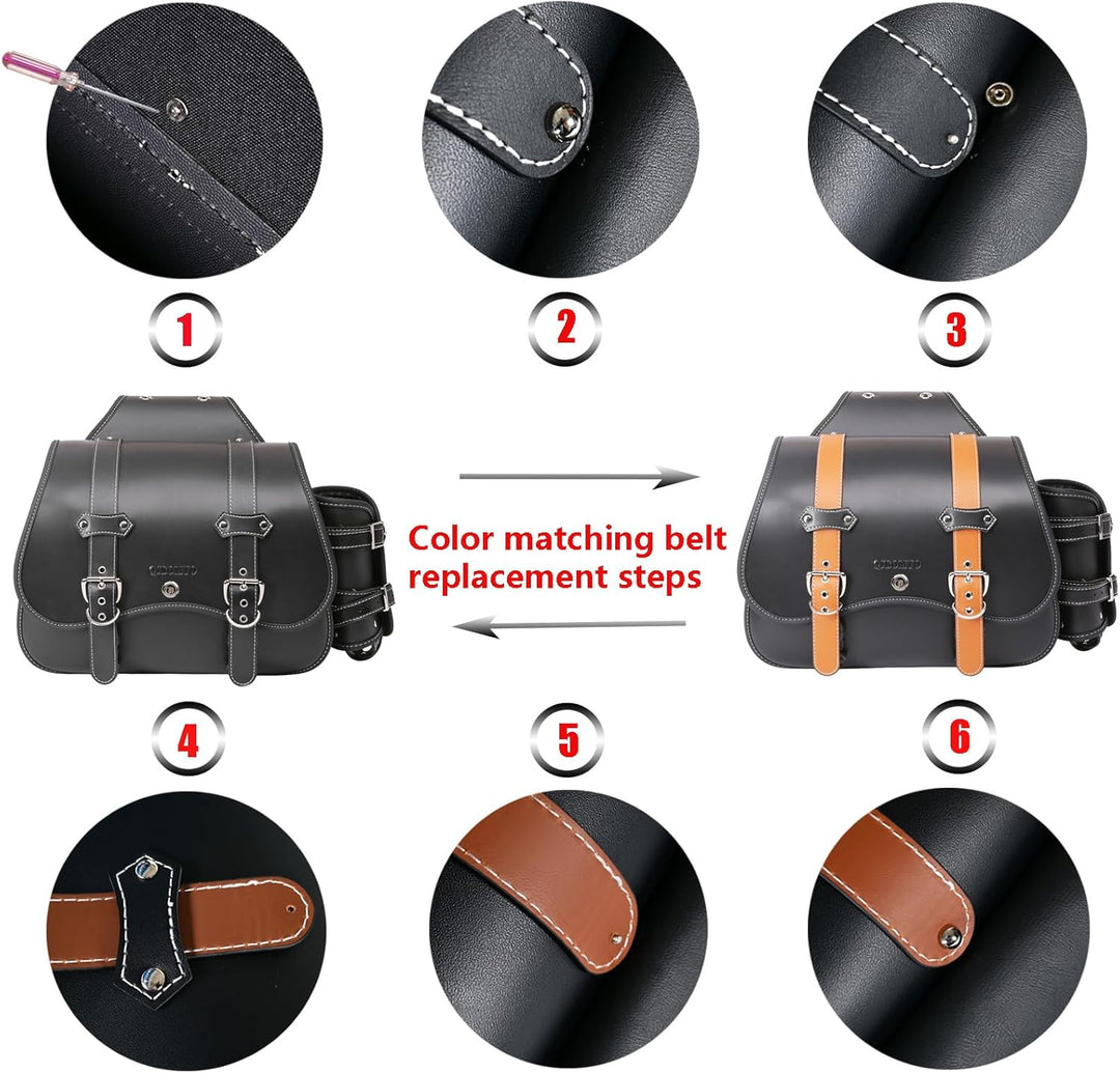 Hochdichtes Leder-Motorrad-Saddebags,Überwurftaschen, Gepäckträger,Seitentaschen mit Getränkehalter,