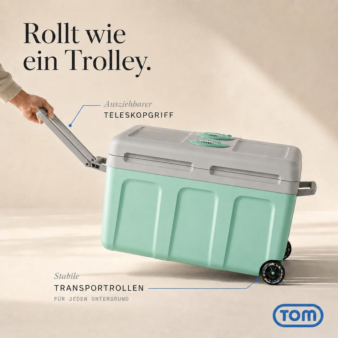 TOM 2in1 XXL Kühlbox 40l mit Kühl- und Heizfunktion – elektrische Coolbox mit Rollen – 230V &amp; 12V St