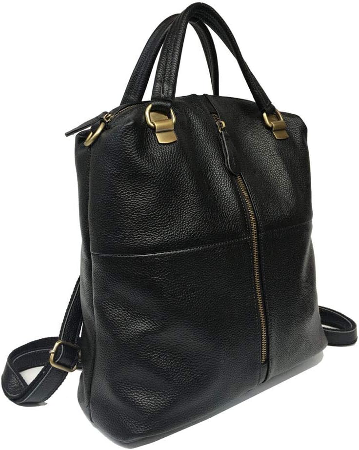 Alice Fan Rindsleder Echtes Leder Rucksack für Frauen Umhängetasche Schwarz Leder Reisetasche, Schwa