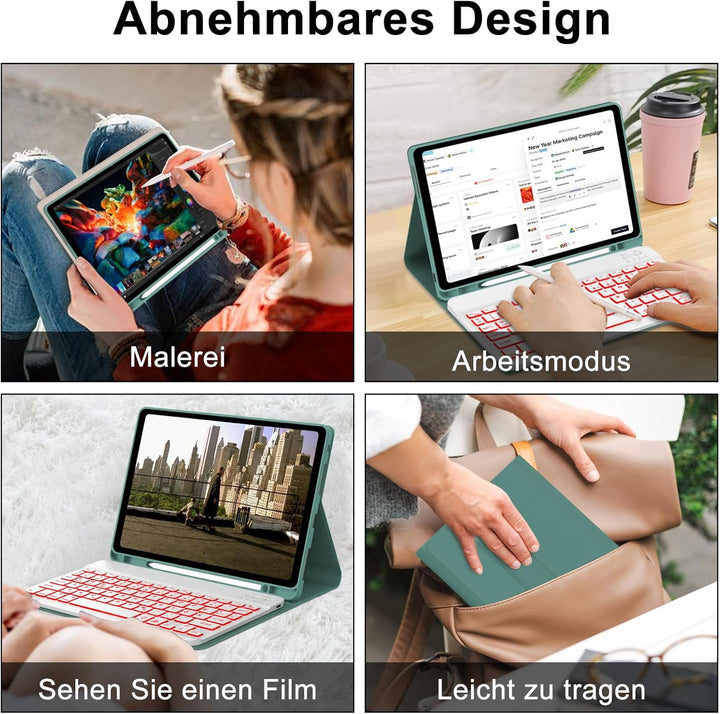 Tastatur Hülle für Lenovo Tab M11 2024, Deutsches QWERTZ, 7 Farben Beleuchtung Magnetisch Abnehmbare