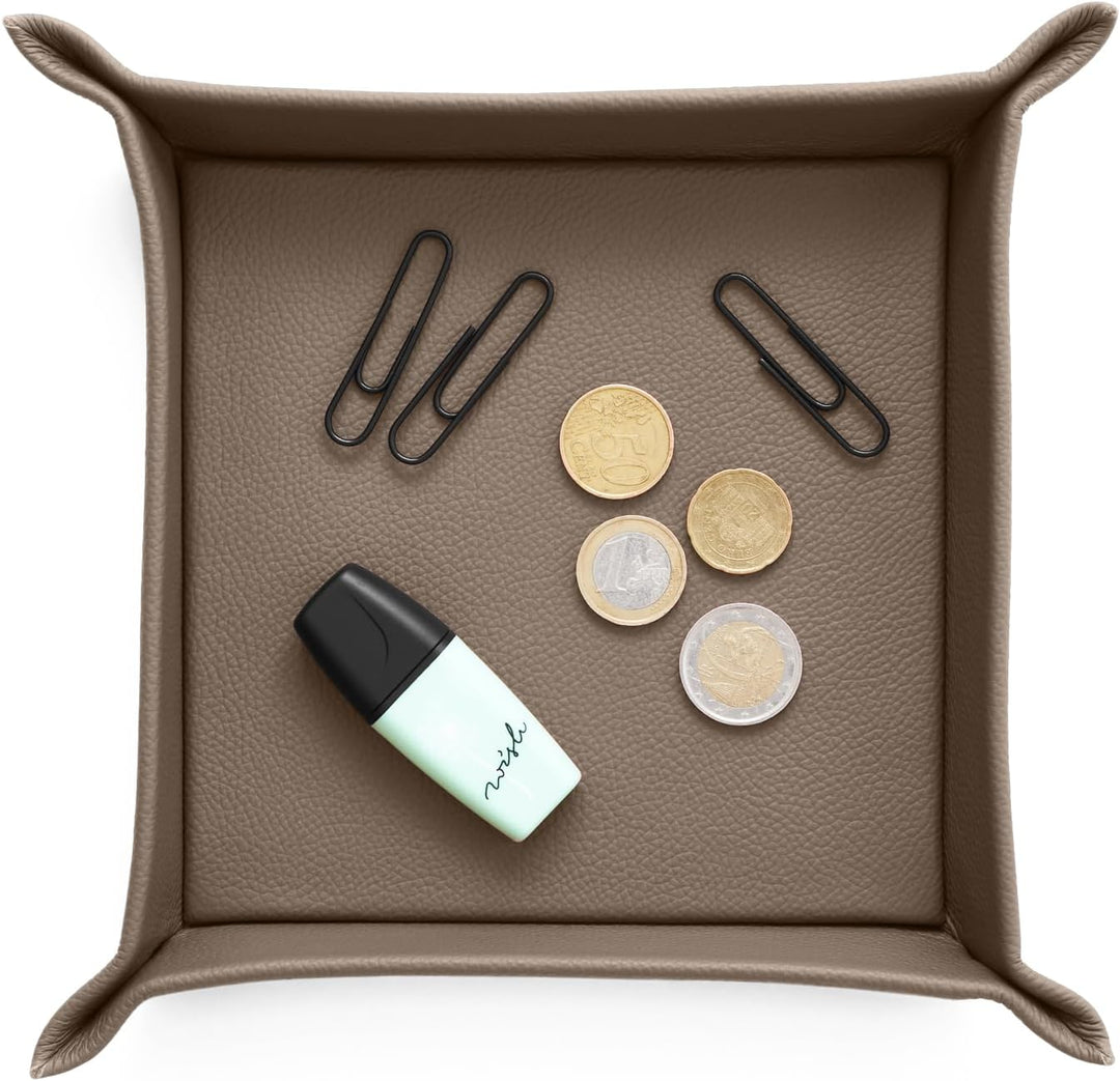 Eglooh - Iris - Taschenleerer aus echtem Leder Taupe Grau - Schreibtisch-Organizer mit modernem Desi