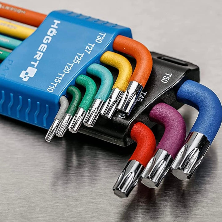 Högert Technik - TORX Set Schlüssel 9 Stück T10-T50, Schraubendreher Imbus 6kant Schlüssel Set Winke