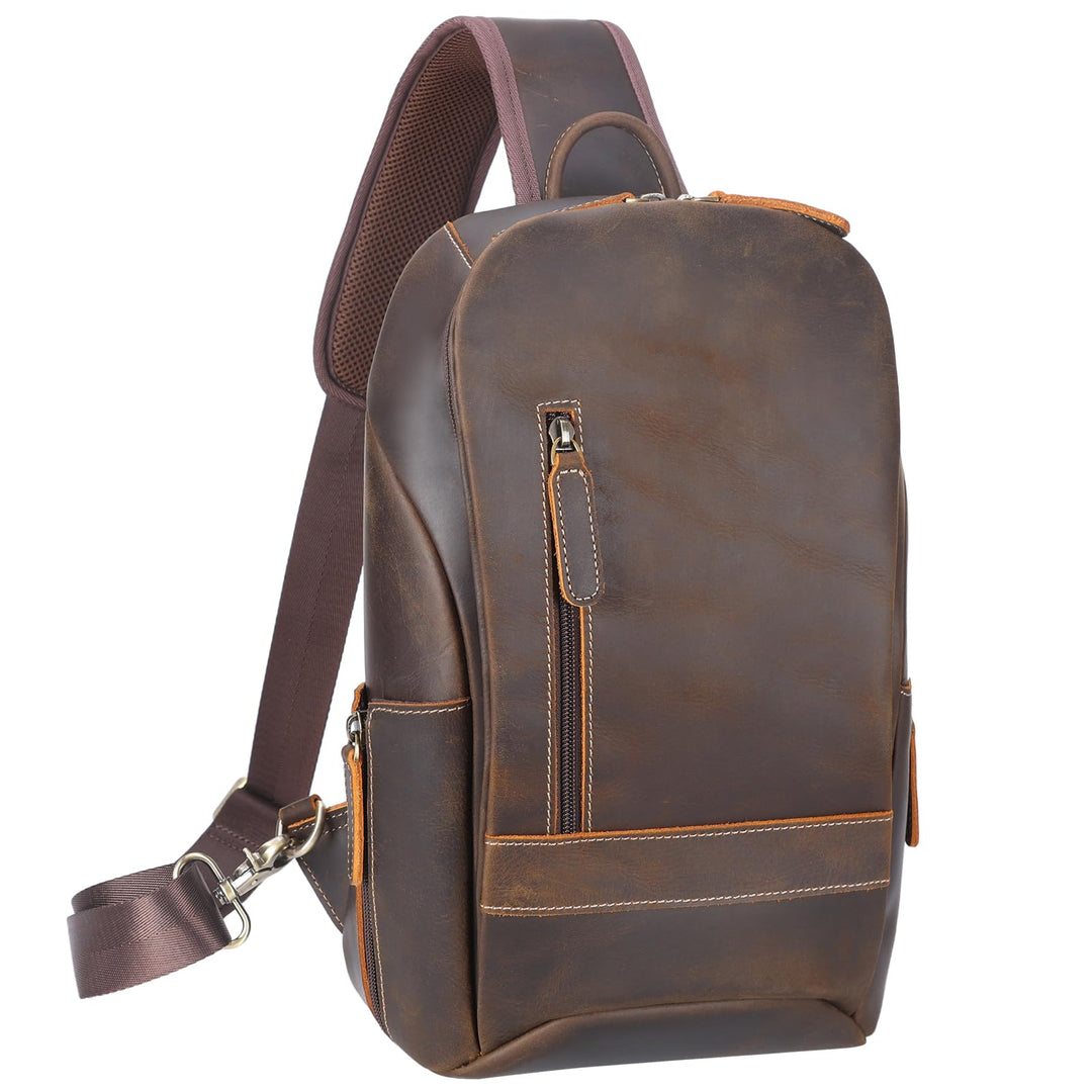 TIDING Herren Echt Leder Schultertasche Umhängetasche Brusttasche Sling Bag Crossbody Bag mit Verste