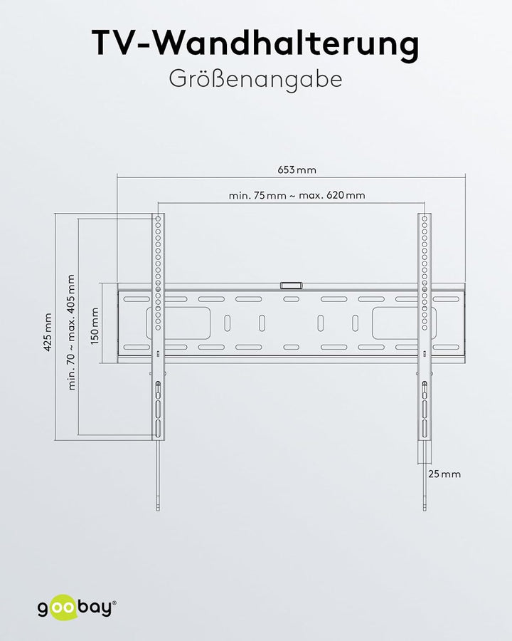 Goobay 49891 TV-Wandhalterung Pro Fixed (L), 37" bis 70" (94 cm – 178 cm), 50 Kg, einfache & sichere