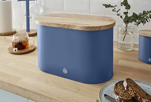 Swan Nordic Brotkasten, Deckel aus Bambusschneidebrett, Bread Bin aus Kohlenstoffstah für die Aufbew