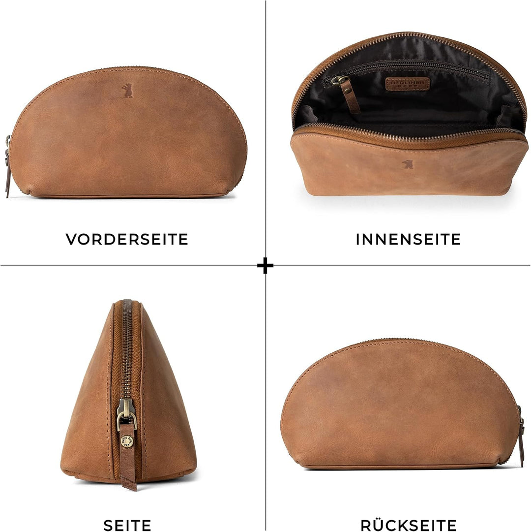 Berliner Bags Vintage Kosmetiktasche Zoe, Kleiner Kulturbeutel, Schminktasche aus Leder, Federmäppch