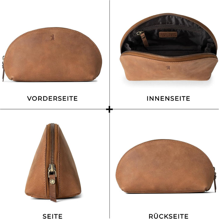 Berliner Bags Vintage Kosmetiktasche Zoe, Kleiner Kulturbeutel, Schminktasche aus Leder, Federmäppch