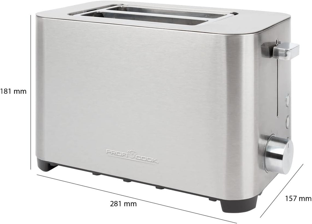ProfiCook® Toaster | 2 Scheiben-Toaster | Edelstahlgehäuse | Wide Slot | Brötchenaufsatz (abnehmbar)