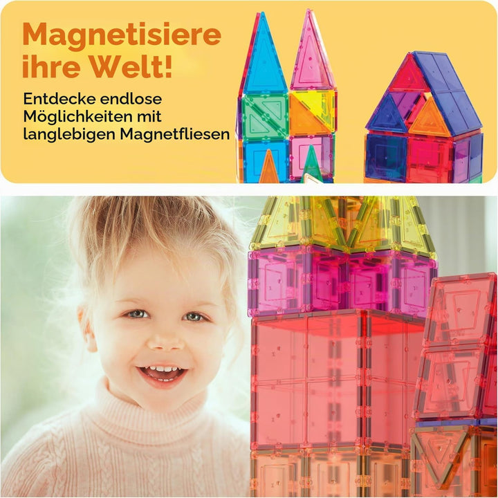 PicassoTiles 61-Piece Magnetic Building Block 61-Piece Set Magnetic Tile Construction Toy Learning K