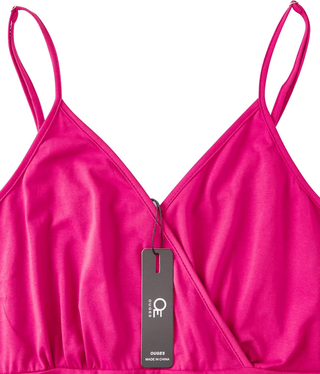 OUGES Kleid Damen Spaghettiträger Sommer Kleider Knielang V-Ausschnitt Strandkleid mit Taschen XL Ro