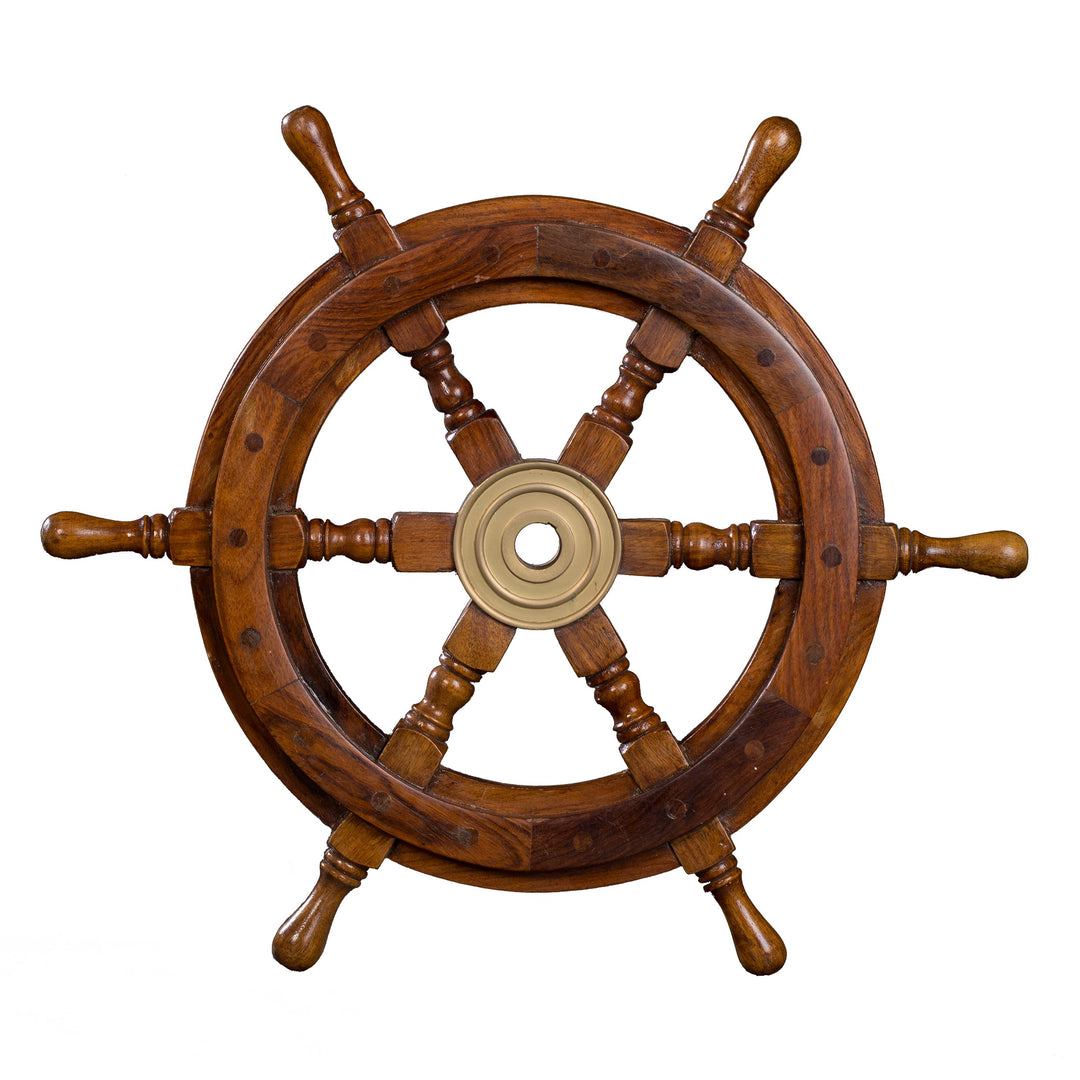Dekoratives Steuerrad aus Holz mit Messingnabe. Von S bis L . Nautik Optik, Boot, Schiff, Maritim (G